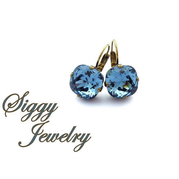 Swarovski Denim Blue Cushion Cut Drop Earring - Picture 4 of 7